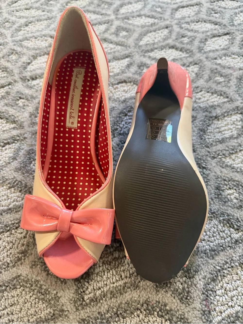 BAIT Pink and Cream Peep-Toe Bow Heels for Women - Picture 2 of 2